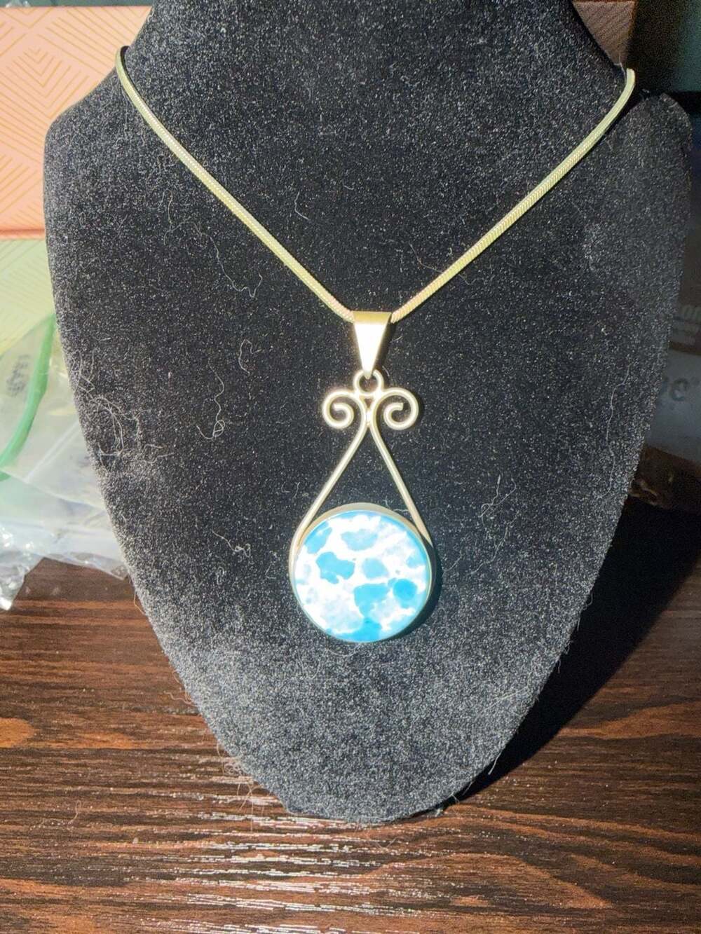 Mexican Sterling Silver Larimar Scrollwork Pendant Necklace